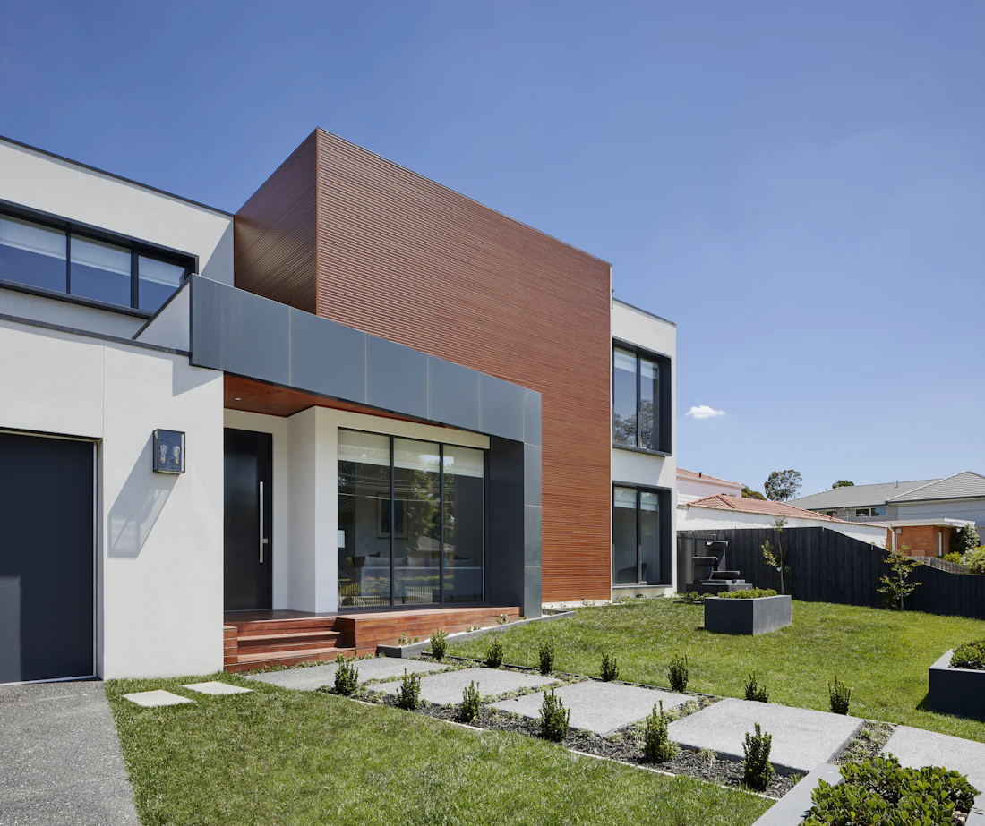 Residential exterior following roof installation